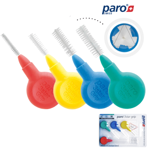 Przejdź do produktu Paro® 3star grip MIX - zestaw delikatnych szczoteczek międzyzębowych 4 szt.